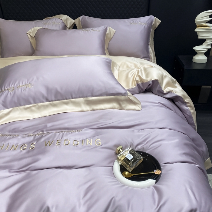 91家纺网 家纺一手货源 找家纺 优悦生活馆 2024新款永恒款冰丝刺绣四件套-风格二 永恒-优雅紫