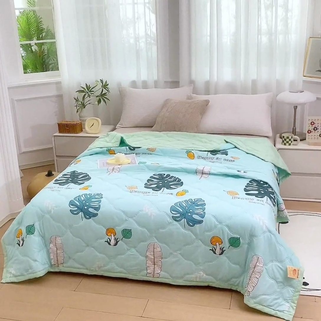 91家纺网 家纺一手货源 找家纺 爱派 2024直播爆款印花水洗棉夏被夏凉被空调被被子被芯 快乐生活