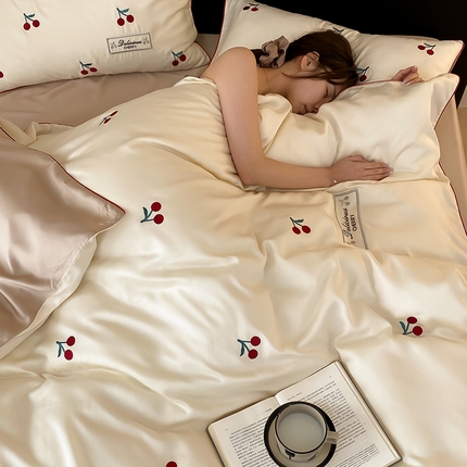 （总）时亿 2024新款80支兰精天丝刺绣樱桃四件套