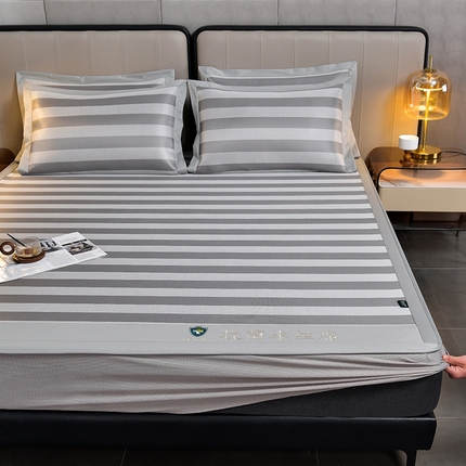 91家纺网 家纺一手货源 找家纺 （总）简一 2024新款A类经典条纹抗菌冰丝席-床笠款