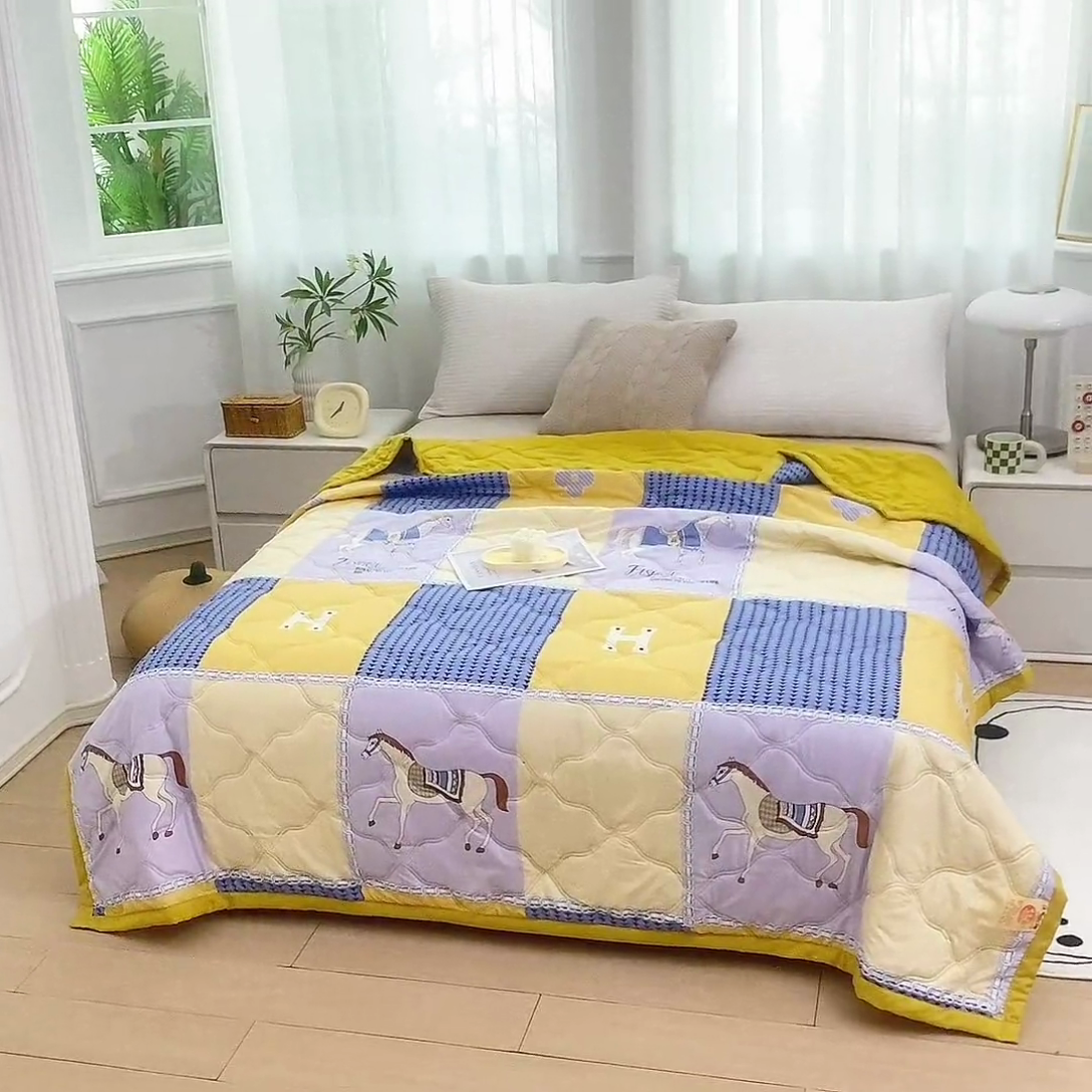 91家纺网 家纺一手货源 找家纺 爱派 2024直播爆款印花水洗棉夏被夏凉被空调被被子被芯 马德里