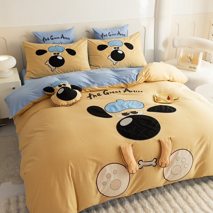 91家纺网 家纺一手货源 找家纺 （总）绒棉世家 2025新款专版贴布绣四件套-大耳狗汪汪队