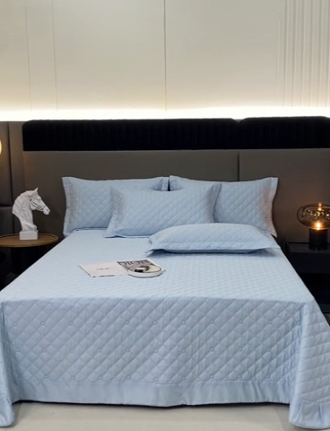 91家纺网 家纺一手货源 找家纺 OL家纺  2023新款单品天丝纯色床盖 浅蓝