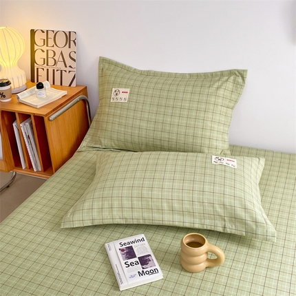 91家纺网 家纺一手货源 找家纺 （总）圣比熊 2025新款水洗棉麻单层枕套宿舍枕芯内胆套枕头套-简约格子