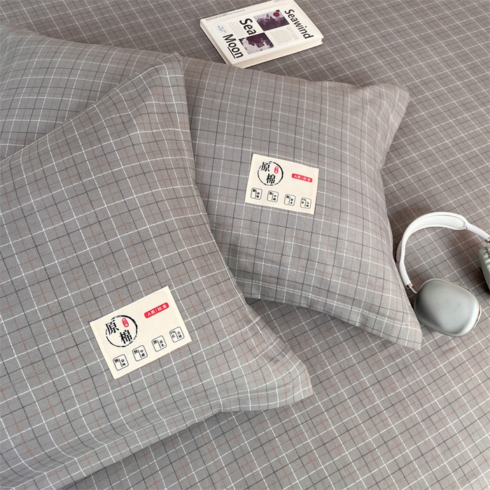 91家纺网 家纺一手货源 找家纺 2025新款水洗棉麻单层枕套宿舍枕芯内胆套枕头套-简约格子 线条格-深灰