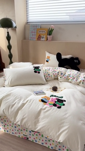 91家纺网 家纺一手货源 找家纺 柚子YOUTH 2024新款40支全棉水洗棉印+绣跑量款四件套 欢乐行