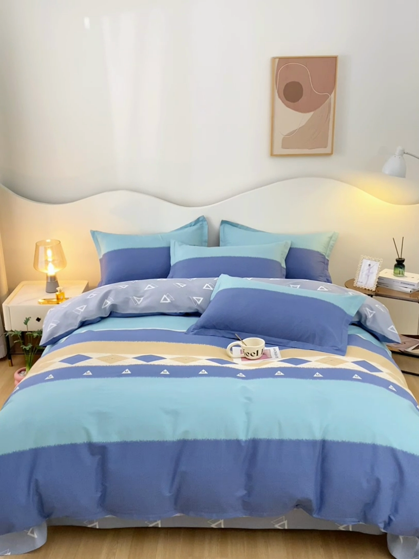 91家纺网 家纺一手货源 找家纺 珂博家纺 2024新款轻柔感全棉印花单品四件套系列-单床单单床笠 青山如黛