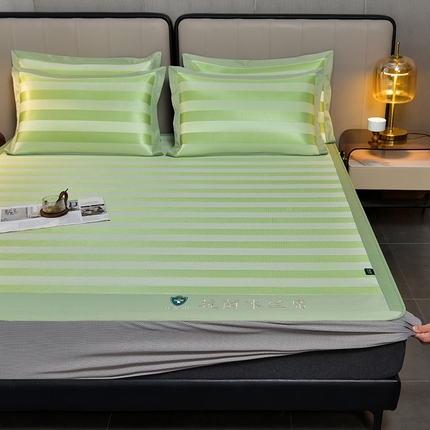 91家纺网 家纺一手货源 找家纺 （总）简一 2024新款A类经典条纹抗菌冰丝席-床笠款