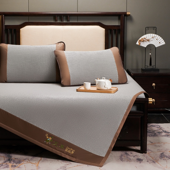 91家纺网 家纺一手货源 找家纺 青雅席业 2025新款半包印尼藤艾草冰丝双面席 艾草-灰