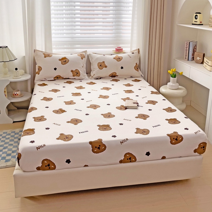 91家纺网 家纺一手货源 找家纺 好亿来家纺 2025新款亲肤磨毛单层床笠 布袋熊