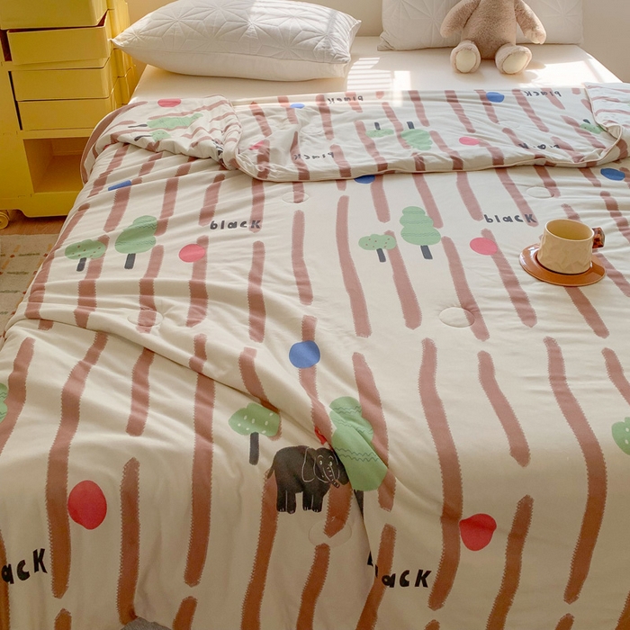 91家纺网 家纺一手货源 找家纺 澳萝拉 2024新款A类针织印花夏被 大象森林