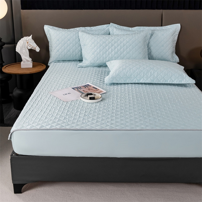 91家纺网 家纺一手货源 找家纺 OL家纺 2024新款单品天丝纯色床笠 浅蓝