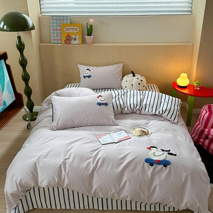 91家纺网 家纺一手货源 找家纺 （总）柚子YOUTH 2024新款40支全棉水洗棉印+绣跑量款四件套