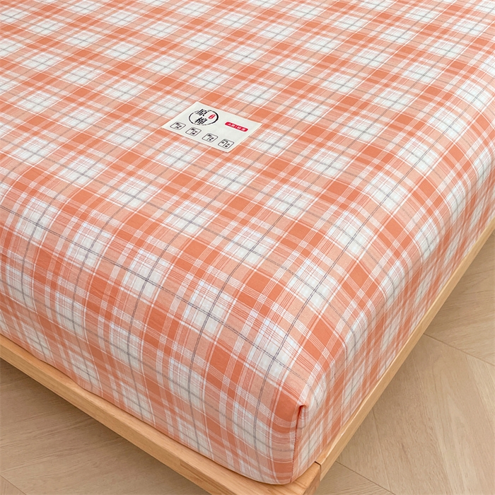 91家纺网 家纺一手货源 找家纺 梦舒羽 2025新款水洗棉麻单层床笠席梦思床垫保护套床单套加枕套-简约格子 线条格-粉玉
