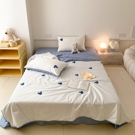 Mr.pig猪先生水洗棉 2024新款迪士尼全棉夏被四件套米奇毛巾绣夏凉被 米奇头双拼霁色