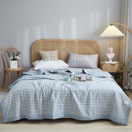 91家纺网 家纺一手货源 找家纺 鑫棉坊 2024新款水洗棉夏被 蓝小格