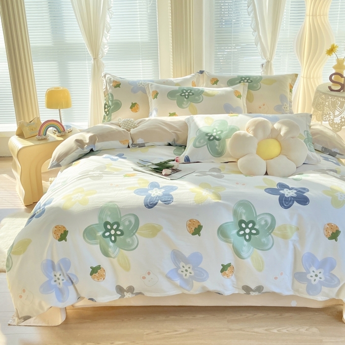 91家纺网 家纺一手货源 找家纺 珂博家纺 2024新款轻柔感全棉印花单品四件套系列-单床单单床笠 春暖花开