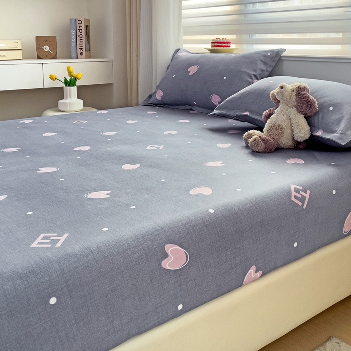 91家纺网 家纺一手货源 找家纺 好亿来家纺 2025新款亲肤磨毛单层床笠 心心相印-灰