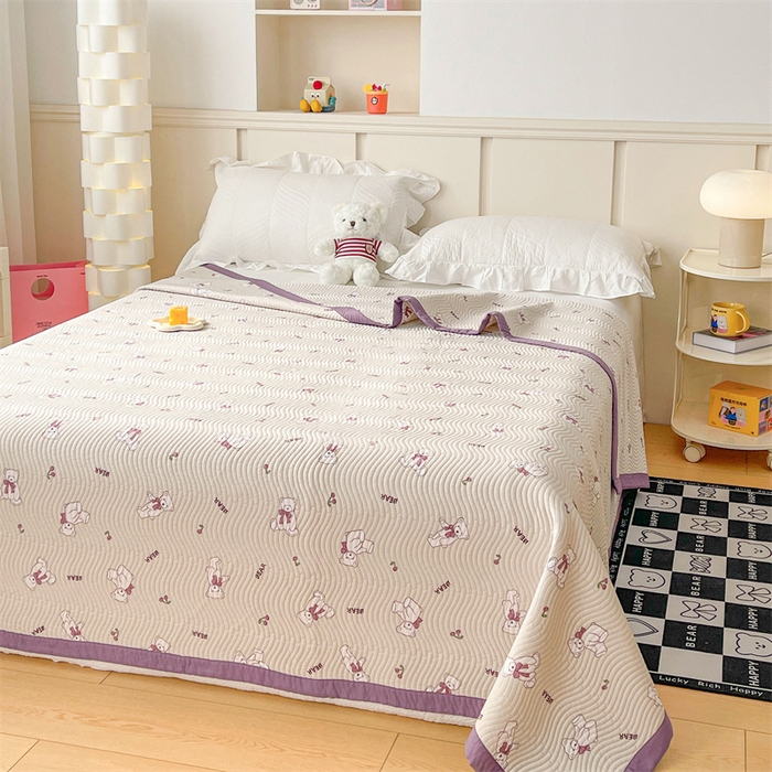 91家纺网 家纺一手货源 找家纺 OL家纺 2024新款单品天丝双面直角床盖 乖乖熊-紫