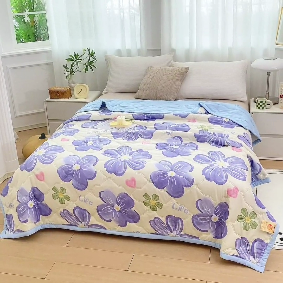 91家纺网 家纺一手货源 找家纺 爱派 2024直播爆款印花水洗棉夏被夏凉被空调被被子被芯 花舞悠然