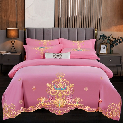 慕她家纺 2025新款磨毛婚庆四件套结婚刺绣花床品六喜庆 盛世庄园 浪漫玉