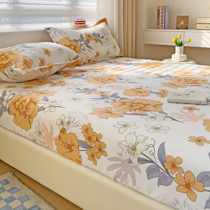 91家纺网 家纺一手货源 找家纺 好亿来家纺 2025新款亲肤磨毛单层床笠 微微花语