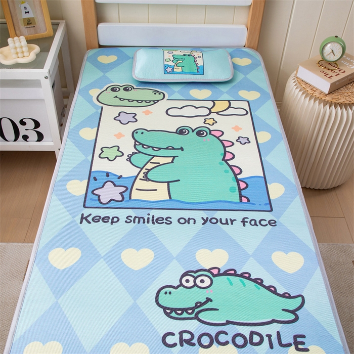 91家纺网 家纺一手货源 找家纺 欣品希家纺 2024新款A类冰丝印花儿童凉席三件套 小鳄鱼