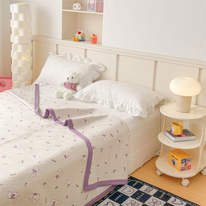 91家纺网 家纺一手货源 找家纺 OL家纺 2024新款单品天丝双面直角床盖 乖乖熊-紫