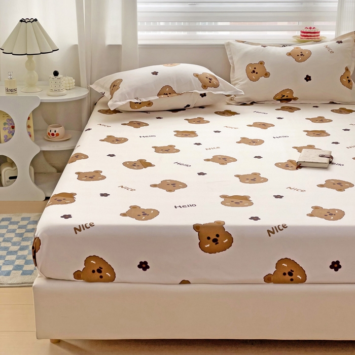 91家纺网 家纺一手货源 找家纺 好亿来家纺 2025新款亲肤磨毛单层床笠 布袋熊