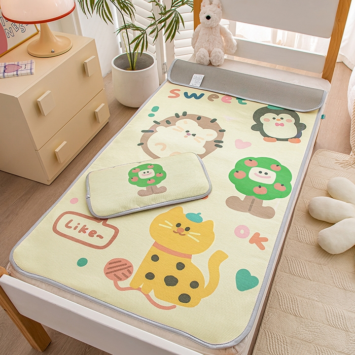 91家纺网 家纺一手货源 找家纺 欣品希家纺 2024新款A类冰丝印花儿童凉席三件套 动物园