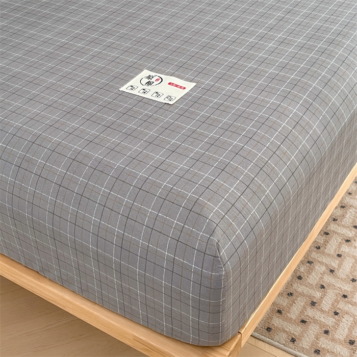 91家纺网 家纺一手货源 找家纺 梦舒羽 2025新款水洗棉麻单层床笠席梦思床垫保护套床单套加枕套-简约格子 线条格-深灰