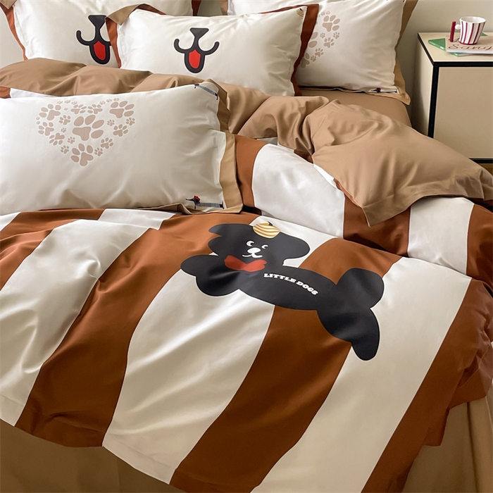 91家纺网 家纺一手货源 找家纺 蓝米卡夫 2024新品A类全棉活性数码-卡漫系列 卡漫-咖啡爱犬