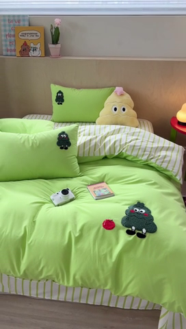 91家纺网 家纺一手货源 找家纺 柚子YOUTH 2024新款40支全棉水洗棉印+绣跑量款四件套 果子树