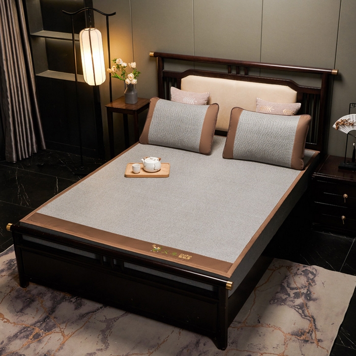 91家纺网 家纺一手货源 找家纺 青雅席业 2025新款半包印尼藤艾草冰丝双面席 艾草-灰