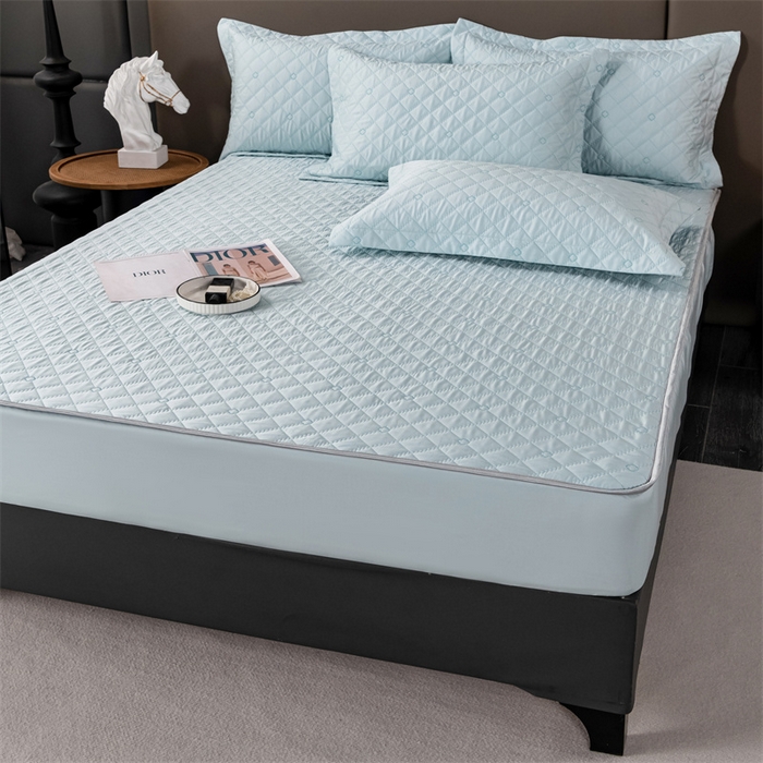 91家纺网 家纺一手货源 找家纺 OL家纺 2024新款单品天丝纯色床笠 浅蓝