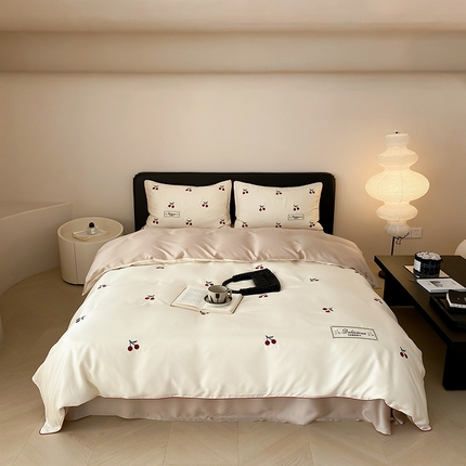 91家纺网 家纺一手货源 找家纺 （总）时亿 2024新款80支兰精天丝刺绣樱桃四件套