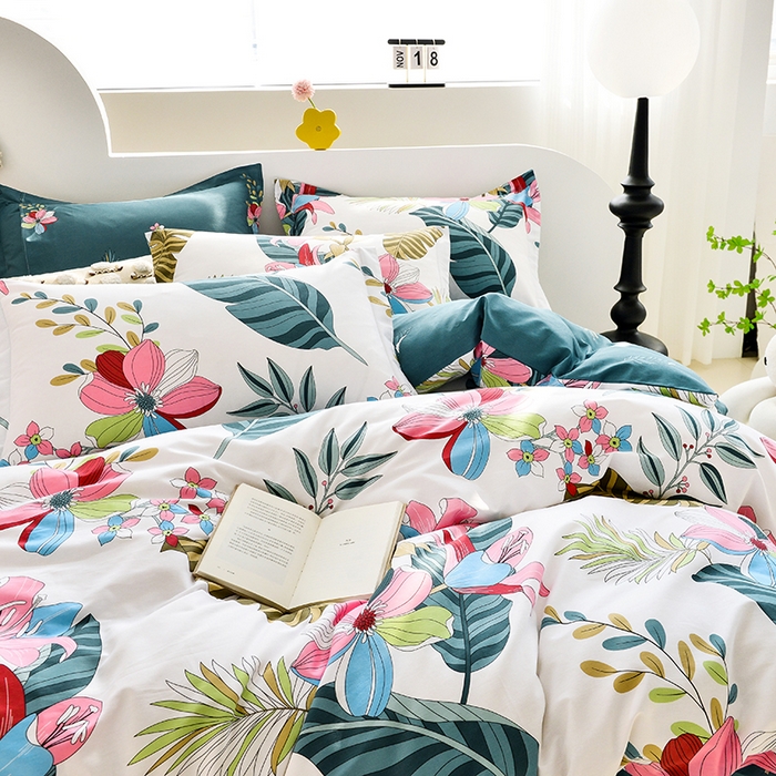 91家纺网 家纺一手货源 找家纺 登登 2024新款直播爆款清新风纯棉全棉三四件套 意境花影