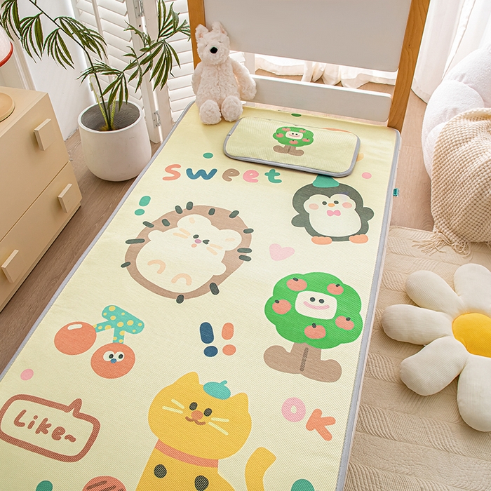 91家纺网 家纺一手货源 找家纺 欣品希家纺 2024新款A类冰丝印花儿童凉席三件套 动物园