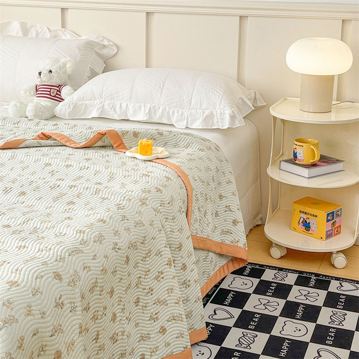 91家纺网 家纺一手货源 找家纺 OL家纺 2024新款单品天丝双面直角床盖 南汐-浅蓝