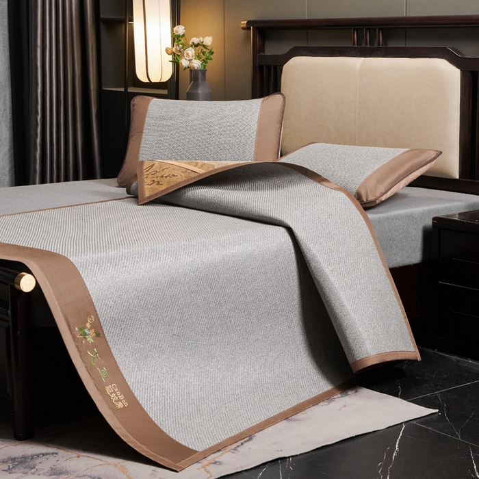 91家纺网 家纺一手货源 找家纺 青雅席业 2025新款半包印尼藤艾草冰丝双面席 艾草-灰