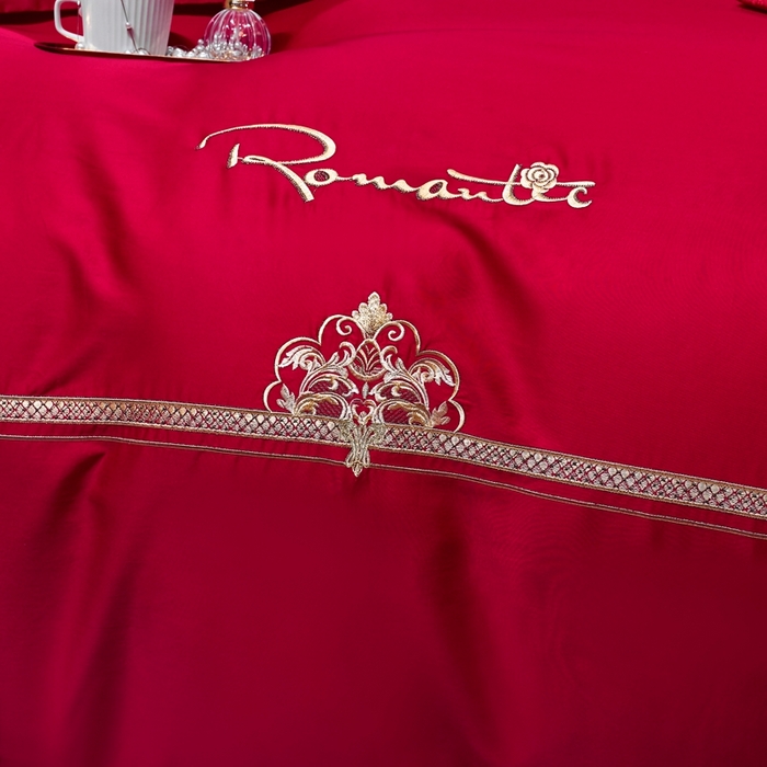 91家纺网 家纺一手货源 找家纺 慕她家纺 2025新款磨毛婚庆四件套结婚刺绣花床品六喜庆 爱的约定