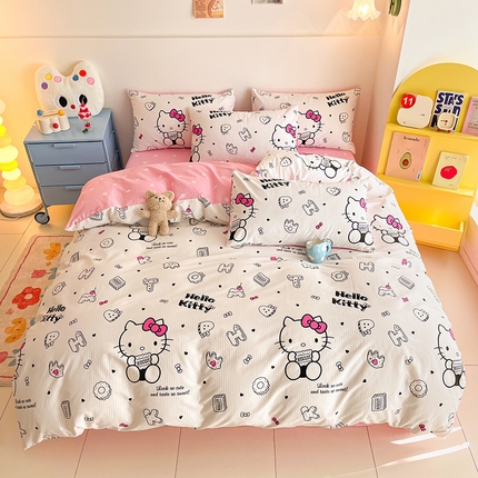 91家纺网 家纺一手货源 找家纺 （总）三朵 2024年全棉简单款三丽鸥系列四件套