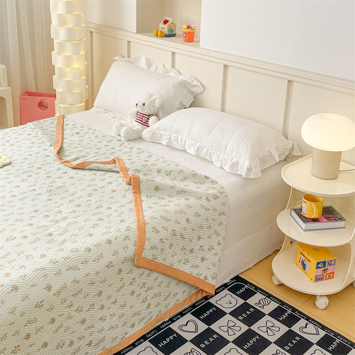 91家纺网 家纺一手货源 找家纺 OL家纺 2024新款单品天丝双面直角床盖 南汐-浅蓝