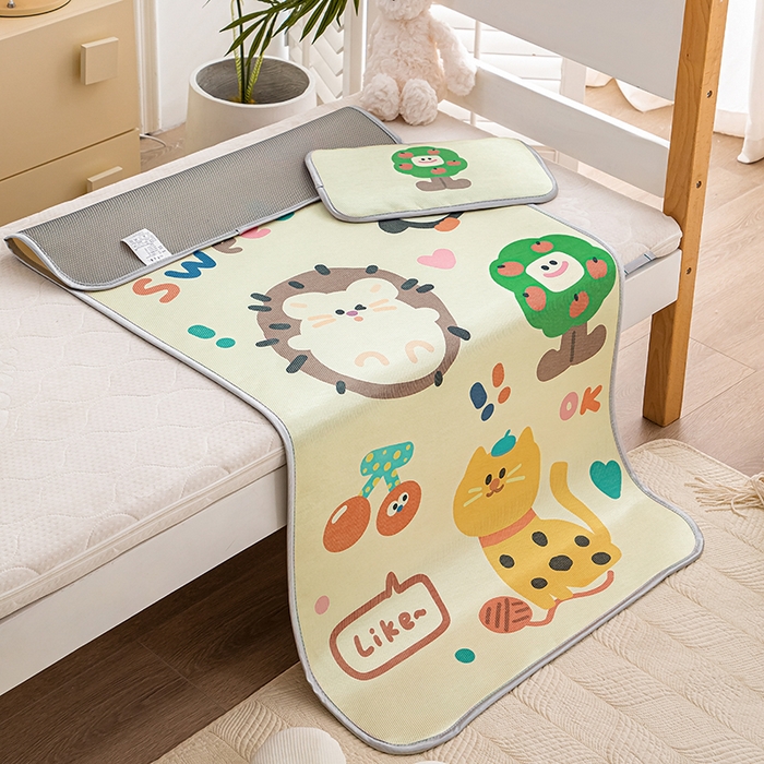 91家纺网 家纺一手货源 找家纺 欣品希家纺 2024新款A类冰丝印花儿童凉席三件套 动物园