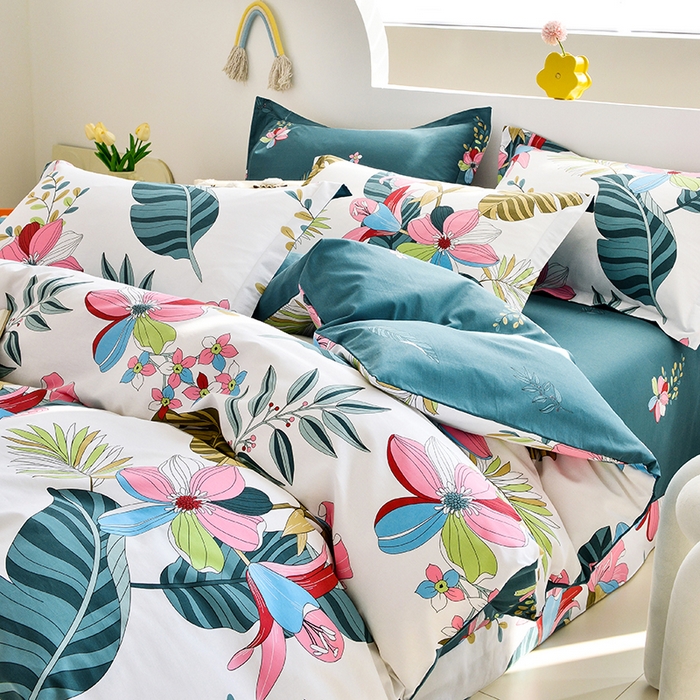 91家纺网 家纺一手货源 找家纺 登登 2024新款直播爆款清新风纯棉全棉三四件套 意境花影