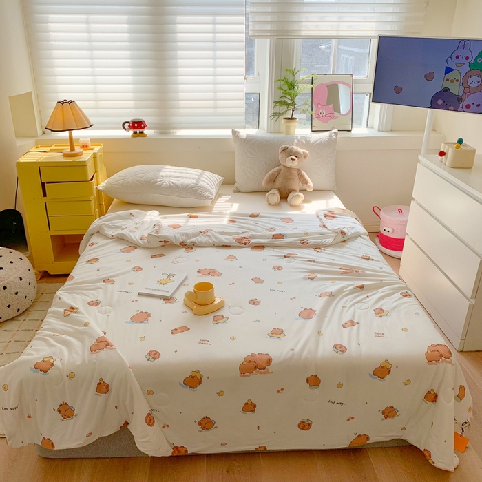 91家纺网 家纺一手货源 找家纺 澳萝拉 2024新款A类针织印花夏被 卡皮巴拉