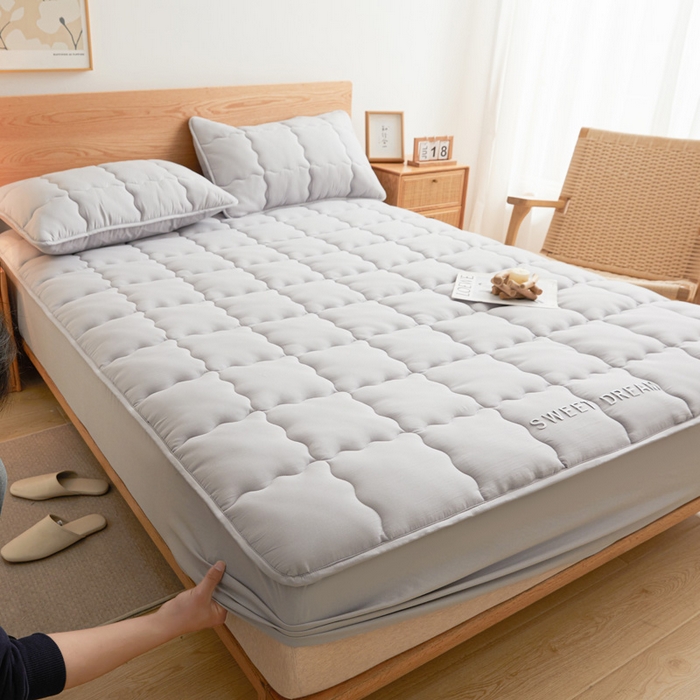 91家纺网 家纺一手货源 找家纺 喜居 2024新款A类水洗棉TPU防水床笠 美梦-雅灰 防水款