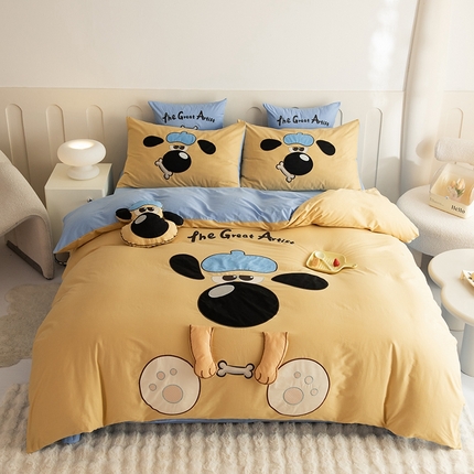 91家纺网 家纺一手货源 找家纺 （总）绒棉世家 2025新款专版贴布绣四件套-大耳狗汪汪队