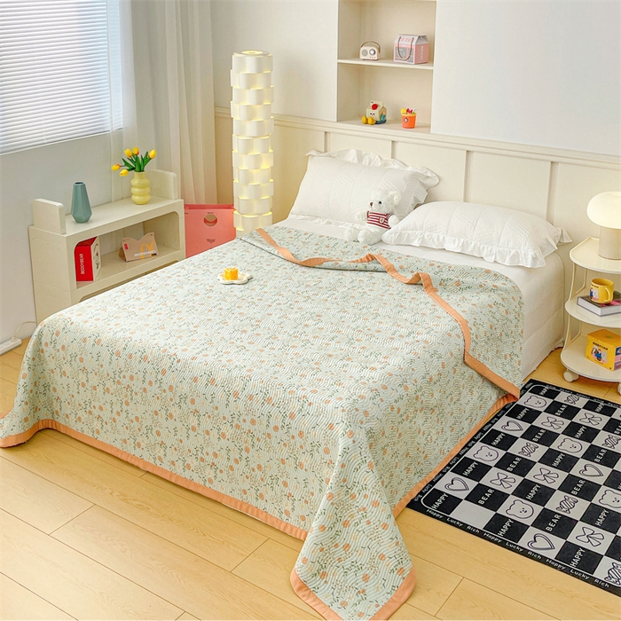 91家纺网 家纺一手货源 找家纺 OL家纺 2024新款单品天丝双面直角床盖 简兮-绿