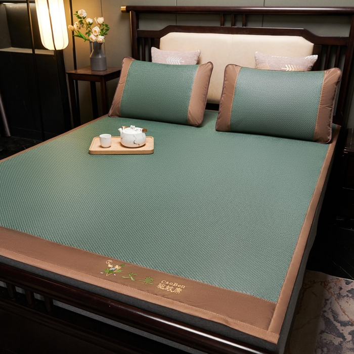 91家纺网 家纺一手货源 找家纺 青雅席业 2025新款半包印尼藤艾草无纺布席 艾草-绿